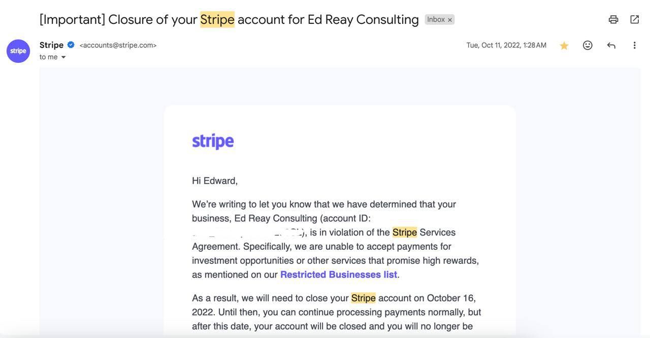 Stripe Shut Down Screenshot